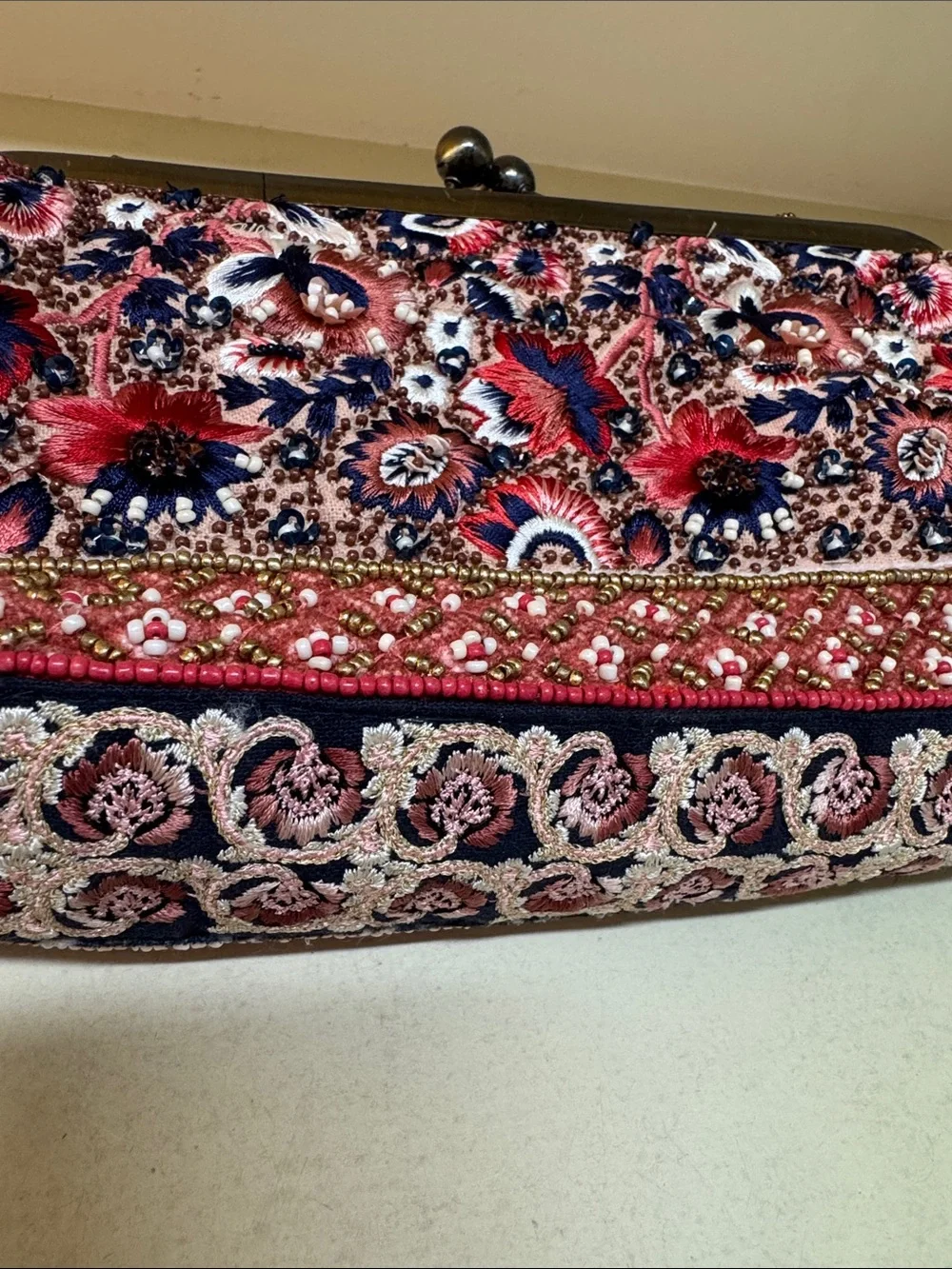 Anthropologie Embroidered Beaded Floral handbag